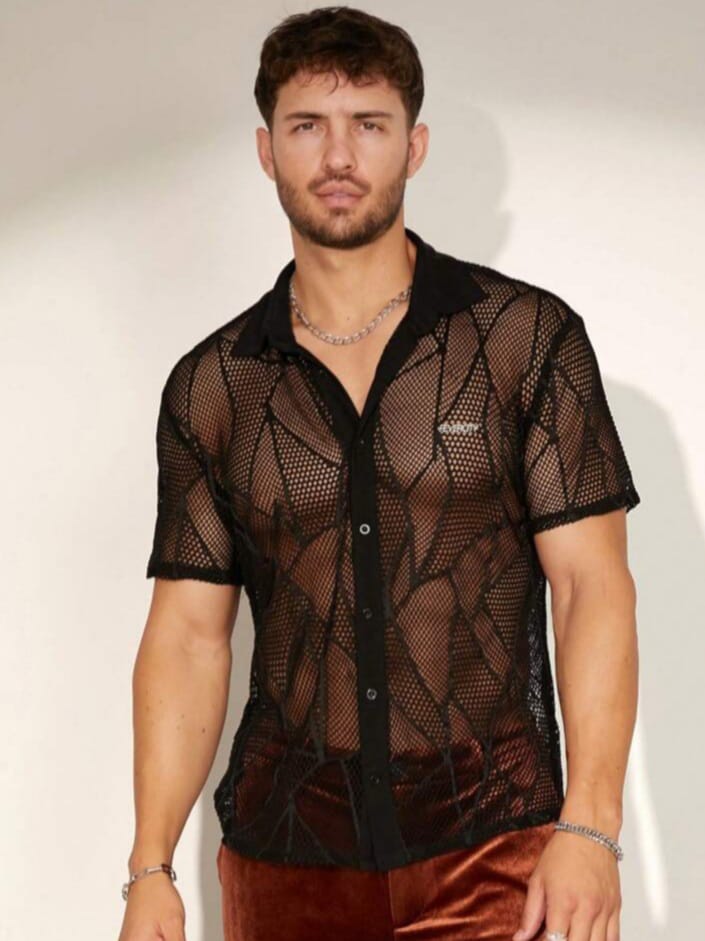 Streak Hawk Men's Loose Mesh Short Sleeve Floral Shirt
